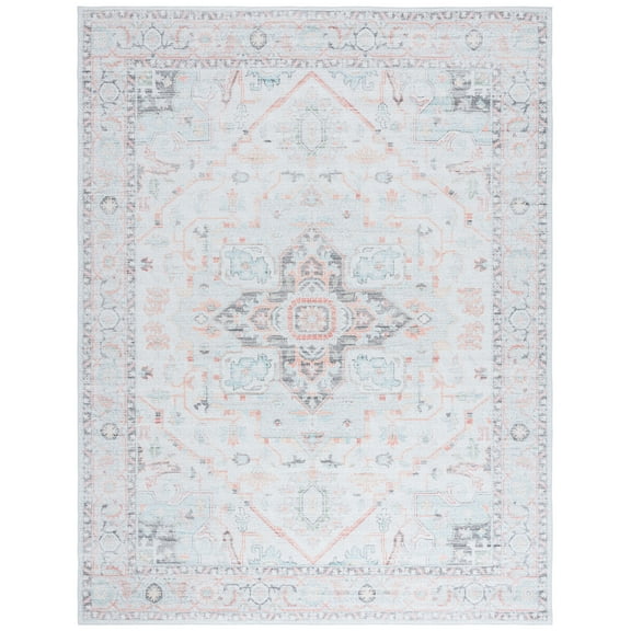 SAFAVIEH Tucson Alyx Oriental Machine Washable Area Rug, Light Grey/Light Green, 8' x 10'