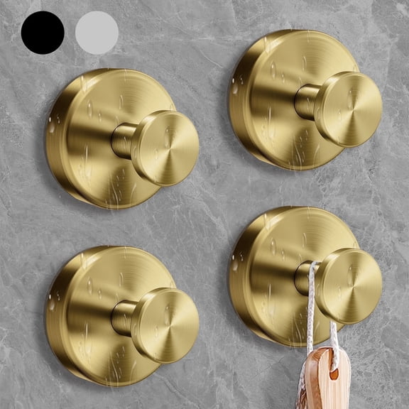 4PCS Heavy Duty Suction Cup Hooks (15lbs Max) – Gold Stainless Steel Shower Hooks for Bathroom, Waterproof Suction Hooks for Glass/Tile, No Drill Wall Hooks