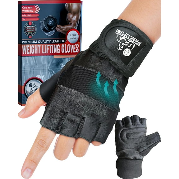 Nordic Lifting Weight Lifting Gloves with Wrist Support – Workout Gloves for Men & Women, Gym Fitness Training– Black, Large
