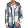 thumbnail image 5 of Mens Plaid Flannel Hooded Shacket, Long Sleeve Casual Zip up Oversized Hoodie Jacket, Loose Fit Everyday Streetwear Outerwear Green, 5 of 5