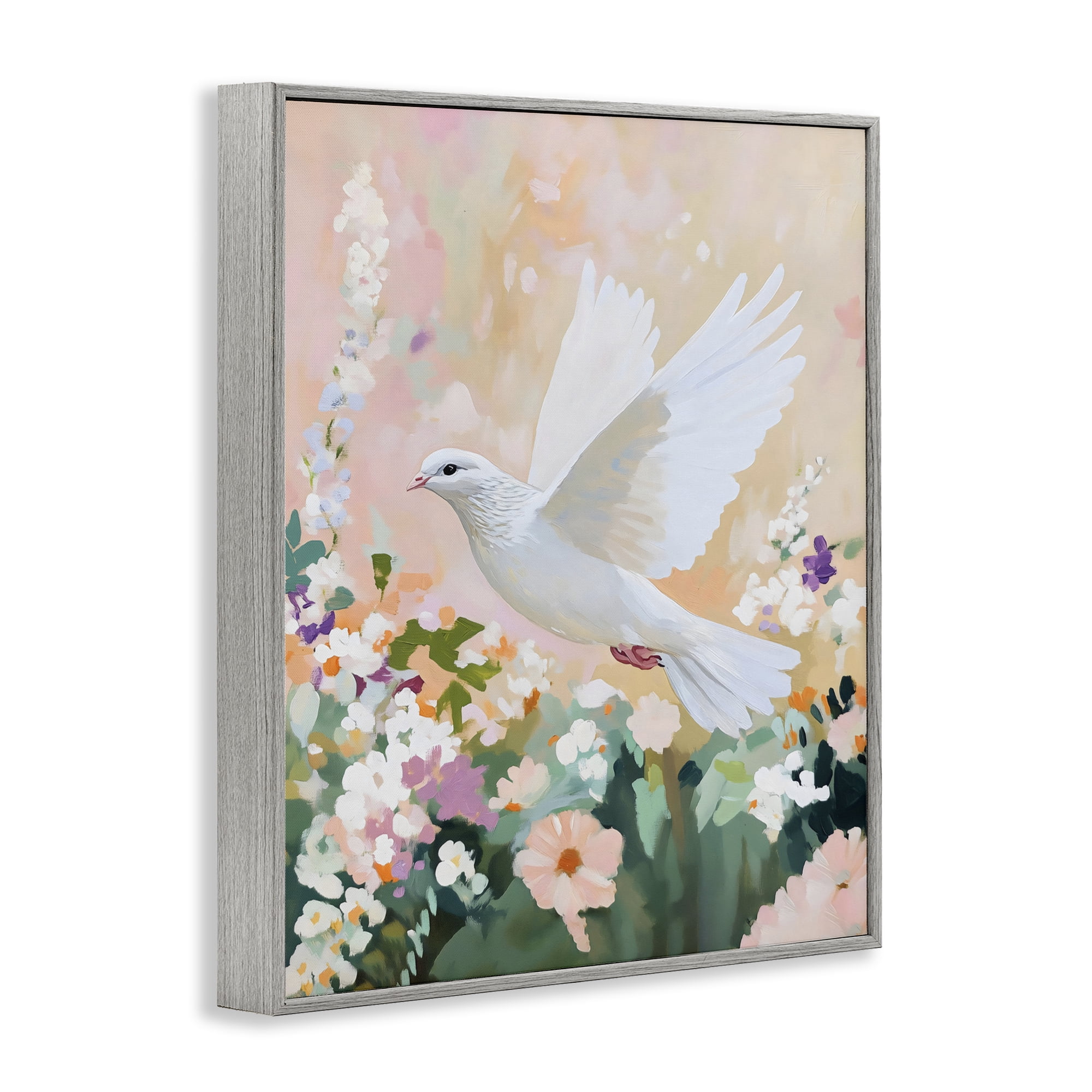 Stupell Industries White Dove Among Spring Blooms Gray Framed Giclee Art, design by The Prints Vibe