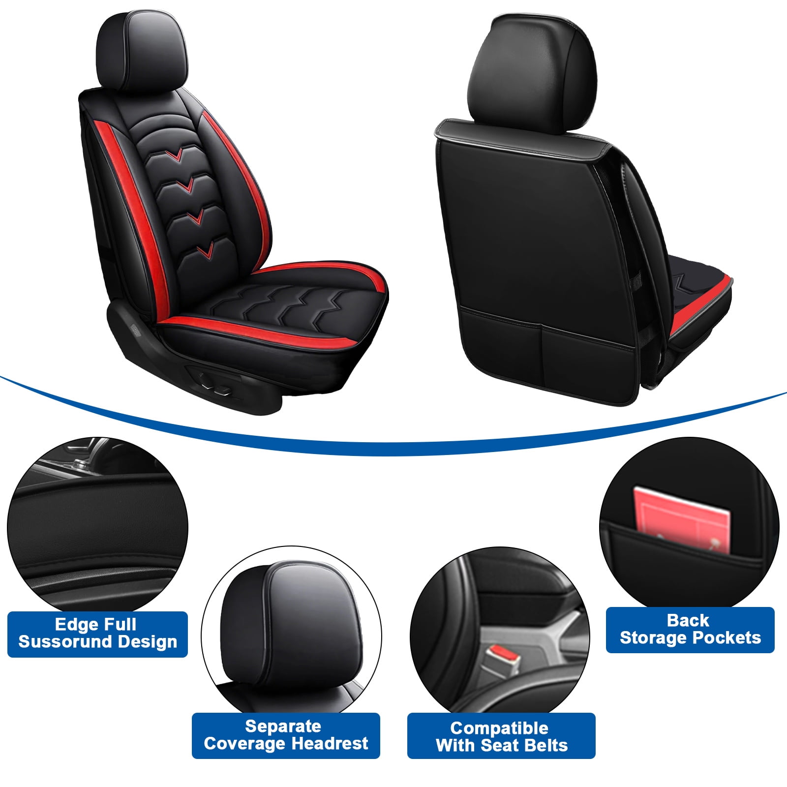 FANOTEK Car Seat Cover Custom Fit for Chevrolet Trax 2015-2021, Waterproof Durable Pu Leather 5 Seat Automotive Seat Cushion Protectors Black Red