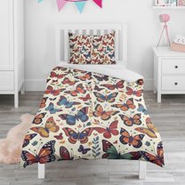 Flower and Butterfly Duvet Cover and Pillowcase Set for Single Bedding, Bedroom Accessories for Kids Teens