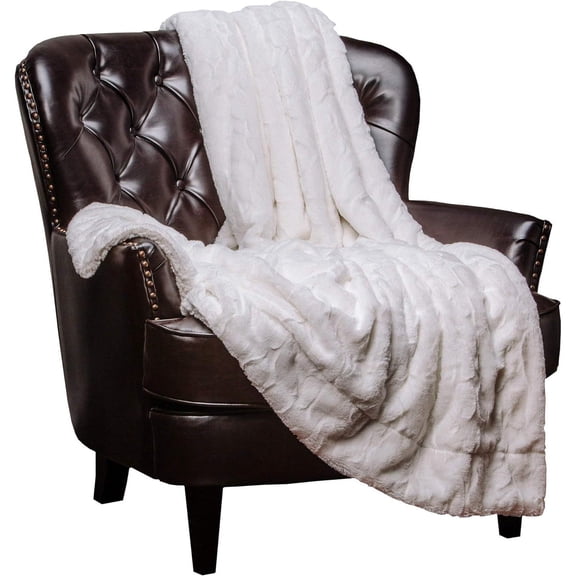 Omsix Premium Faux Fur Throw Blanket - Soft, Fuzzy & Minky Throw Blanket - for Bed or Couch - 60" x 70” - White