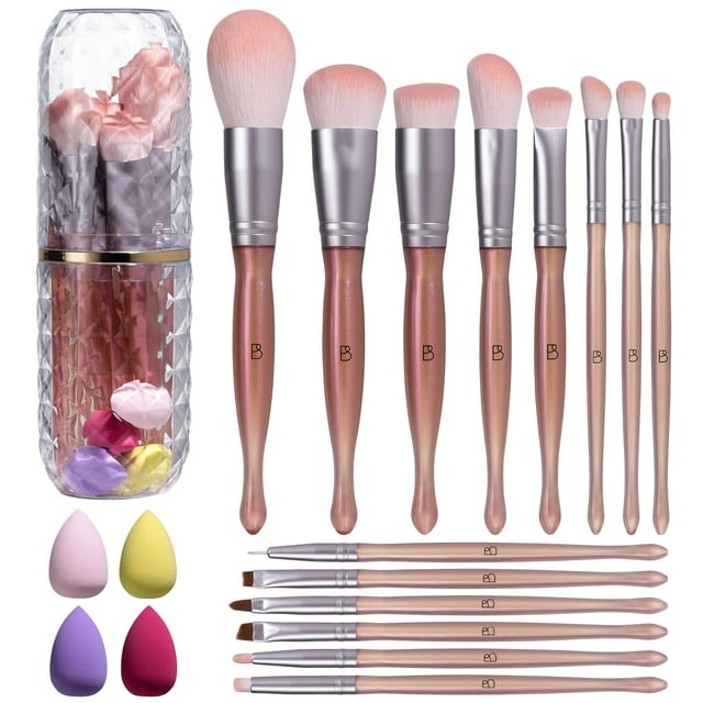 Set de Brochas de Maquillaje BS-MALL Premium 14 Piezas con Estuche y Esponjas