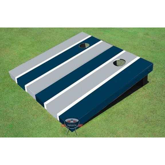 Gray and Navy Alternating Long Stripe Cornhole Boards