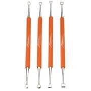Xiem Stainless Steel, Rubber Handle Double Ended Carving Tool Set, Orange, Set of 4