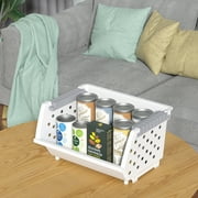 Vcansay 4 Packs Plastic Stackable Storage Basket, Large Stacking Baskets, Open Front Stacking Plastic Bins, White