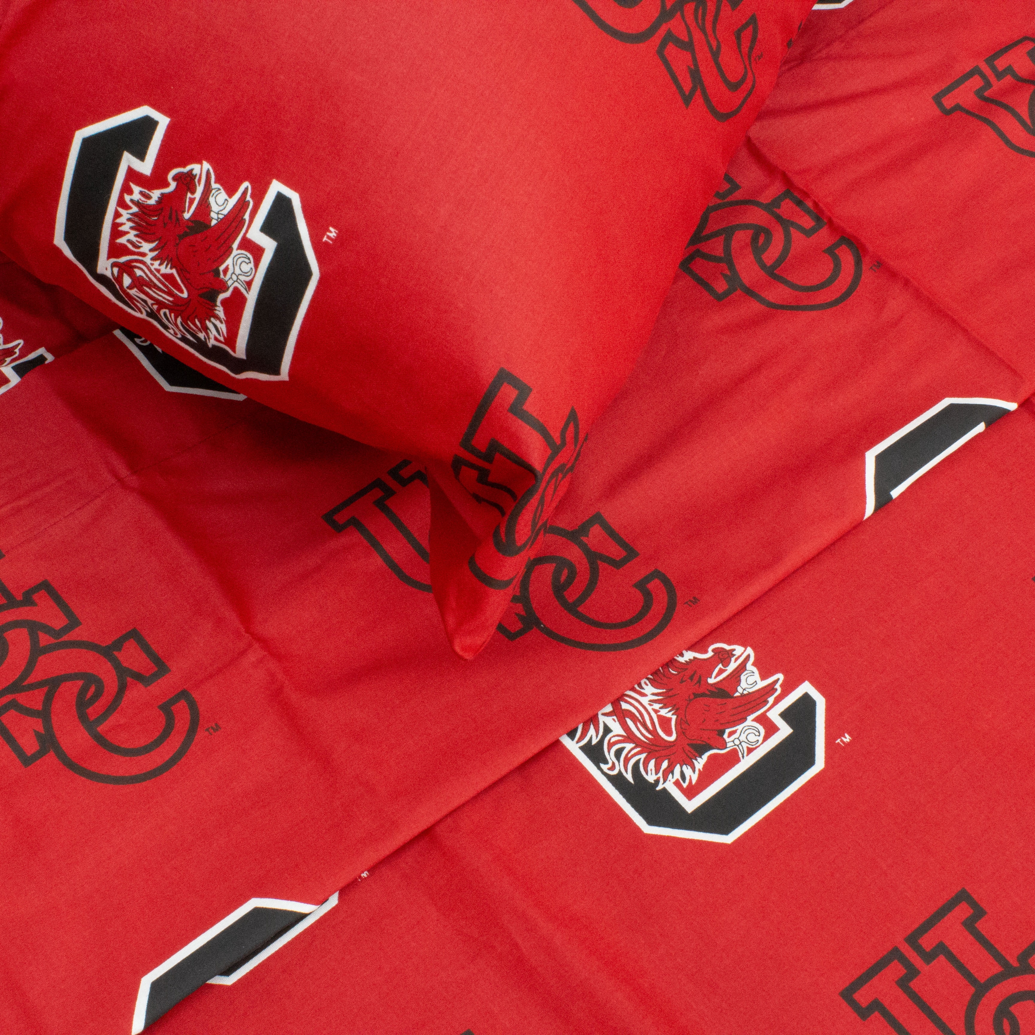 South Carolina Gamecocks 100% cotton, 4 piece sheet set - flat sheet, fitted sheet, 2 pillow cases, Queen, Team Colors