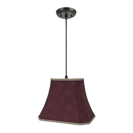 Corner Ceiling Lamp Aspen Creative 74121-11 One-Light Hanging Pendant Ceiling Light with Transitional Cut Corner Bell Fabric Lamp Shade, Red, 14