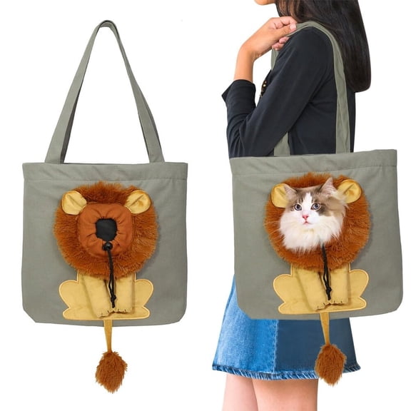Cat Carrier Tote Bag with Lion Face Hole, Cat Carrier Bag with Head Hole, Cute Lion Shaped Pet Canvas Shoulder Bag Portable Carrying Bag for Small Dogs and Cats Pet Supplies