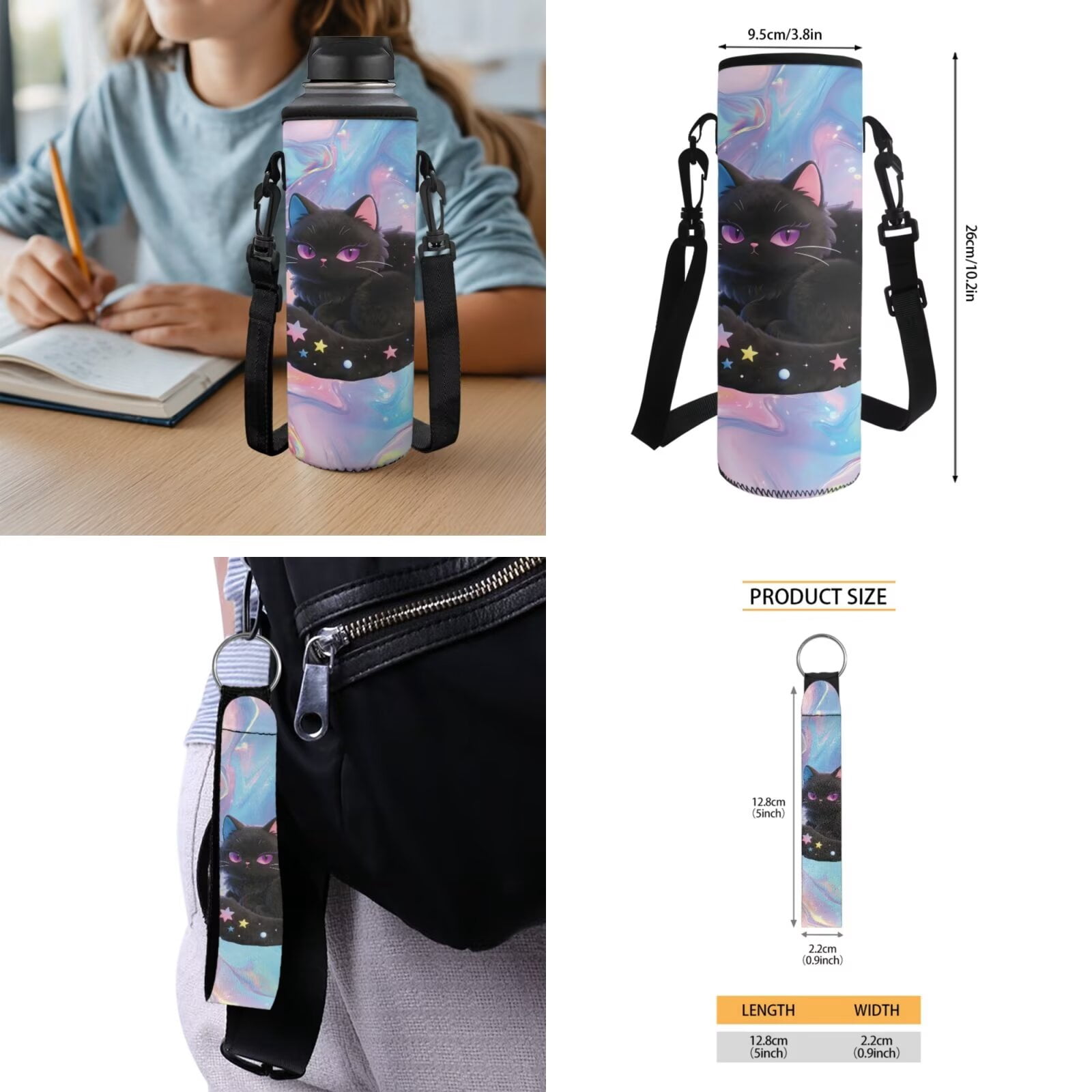 Pzuqiu Black Cat Back Pack for School Girls Backpacks for Teens Girls Backpack with Lunch Bag Pencil Case Water Bottle Holder Bag Large Shoulder Strap Rucksack
