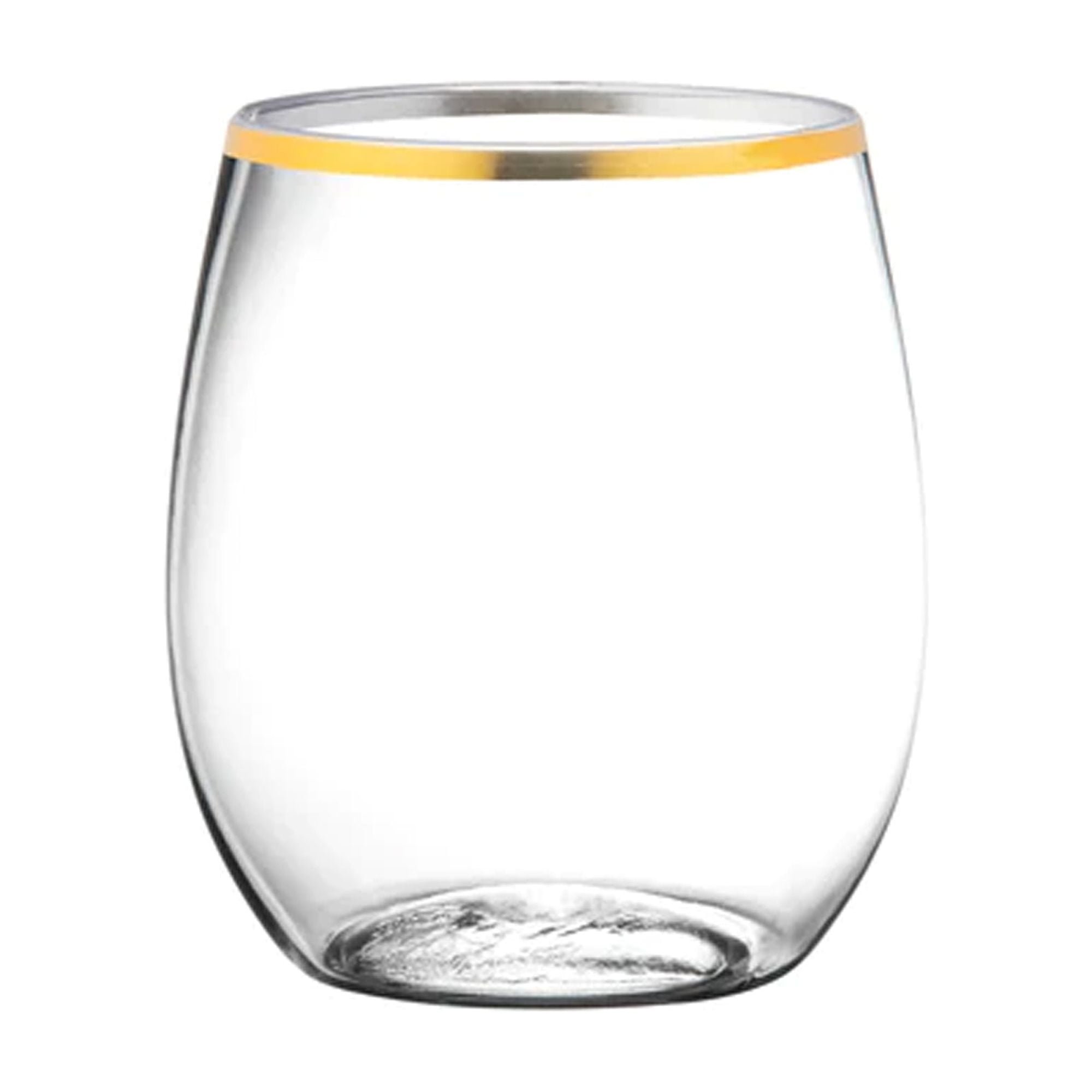 Gold Rim Stemless Plastic Wine Glasses Goblet 12 oz Guarenteed To