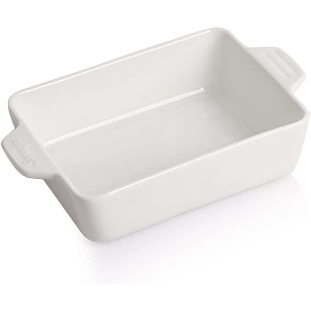 SWEEJAR Ceramic Baking Dish, Rectangular Small Baking Pan with Double Handles, 22OZ for Cooking, Brownie, Kitchen, 6.5 x 4.9 x 1.8 Inches (White)