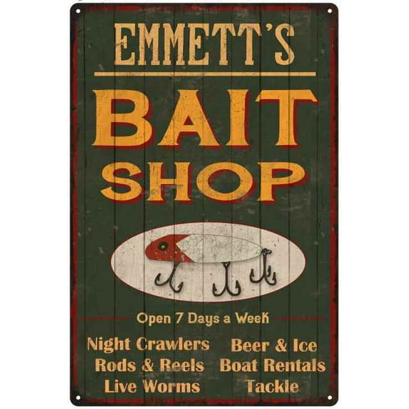 EMMETT'S Green Bait Shop Man Cave 16 x 24 Matte Finish Metal 116240027499