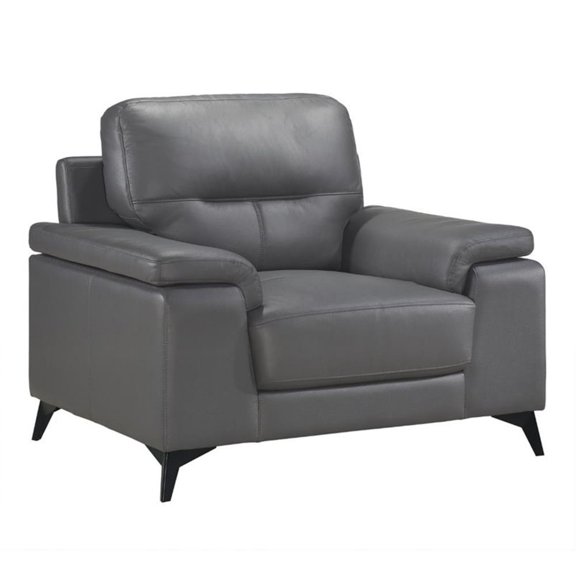 Pemberley Row Top Grain Leather Dark Gray Accent Chair Rectangular Plush 43.75"W x 36"D Assembly Required