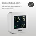thumbnail image 2 of Reloj despertador de viaje digital Braun con despertador, tamaño compacto, pantalla LCD negativa, ajuste rápido, alarma con pitido Crescendo en blanco, modelo BC08W., 2 of 8