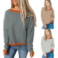 thumbnail image 4 of Women's Striped Pullover Sweater Winter Warm Knitted Top Casual Color Block Long Sleeve Crewneck Striped Sweaters Cotton Slim Fit Knit Pullover Tops Fall Winter, 4 of 8