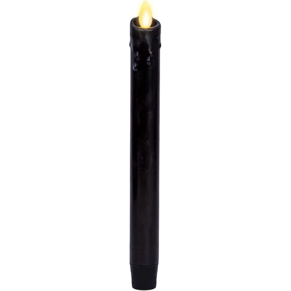 Pre-Owned Luminara - Black Wax Drip Flameless Candle Taper - Scallop Top Unscented - 1" x 9.75"