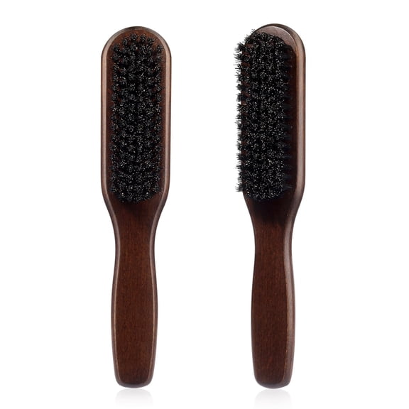 OPALESQUE 2PCS Boar Bristle Hair Brush for Women & Men,Slick Back Hair Brush,Smoothing Flyaways, Baby Hair and Sleeks Ponytails/Buns,Natural Boar Bristle with Wood Handle