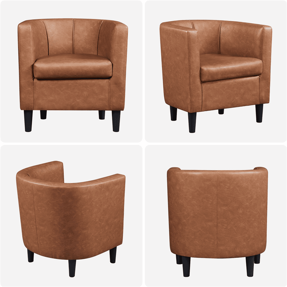 Renwick Upholstered Barrel Shaped Accent Chairs with Curved Backrest, Set of 2, Brown