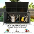 thumbnail image 3 of Coffre de Terrasse en Rotin de 162 Gallons avec Roues, Banc de Rangement Extérieur en Osier PE Gris Foncé avec Doublure Imperméable à Fermeture Éclair et Couvercle à Assistance au Gaz pour Patio, Jardin et Balcon, 3 of 7