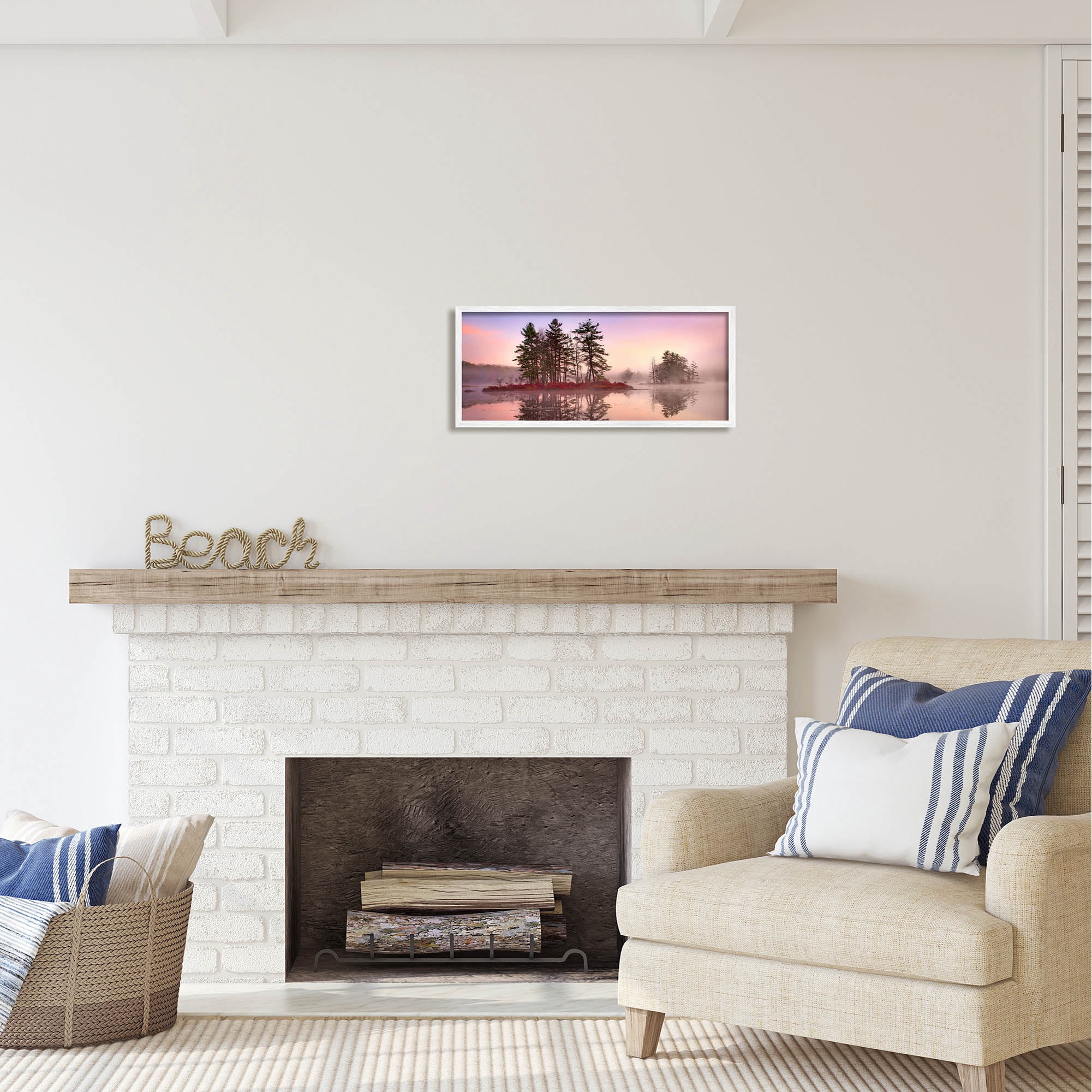 Stupell Industries Lake Island Trees Sunrise Sky Coastal Photography White Framed Art Print Wall Art