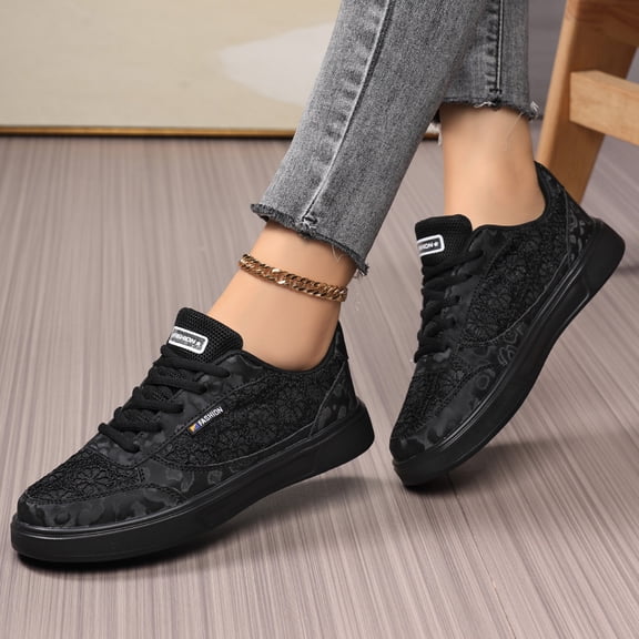 IEMIEMIEM Women's Breathable Sneakers Lace Mesh Low-Top Athletic Shoes Casual Sneakers Summer Fall Lightweight Non-Slip Footwear for Running, Walking, and Training Black 6.5 Wide