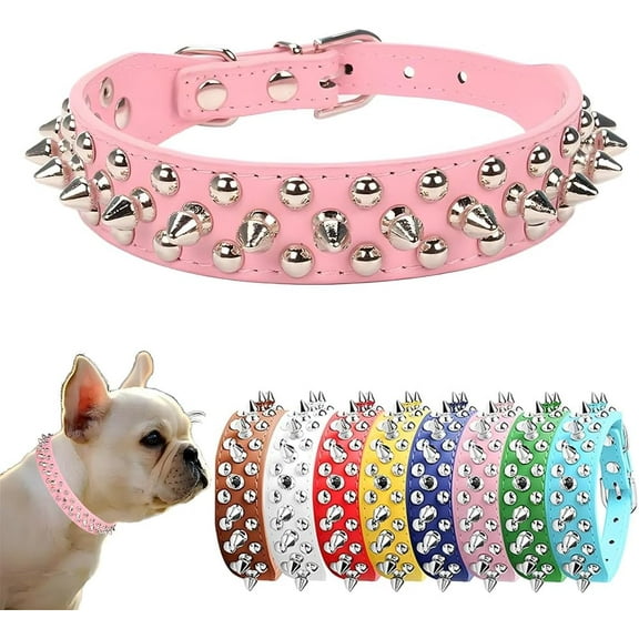 1Pcs Spiked Dog Collar, Female Studded Dog Collar PU Leather Mushrooms Rivet Spike Puppy Collars Adjustable for XXS XS Small Medium Large Dogs and Cats
