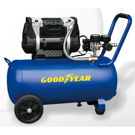 Goodyear. 8 Gallon Quiet. Oil-Free Horizontal Air Compressor. Portable with Handle and Wheels