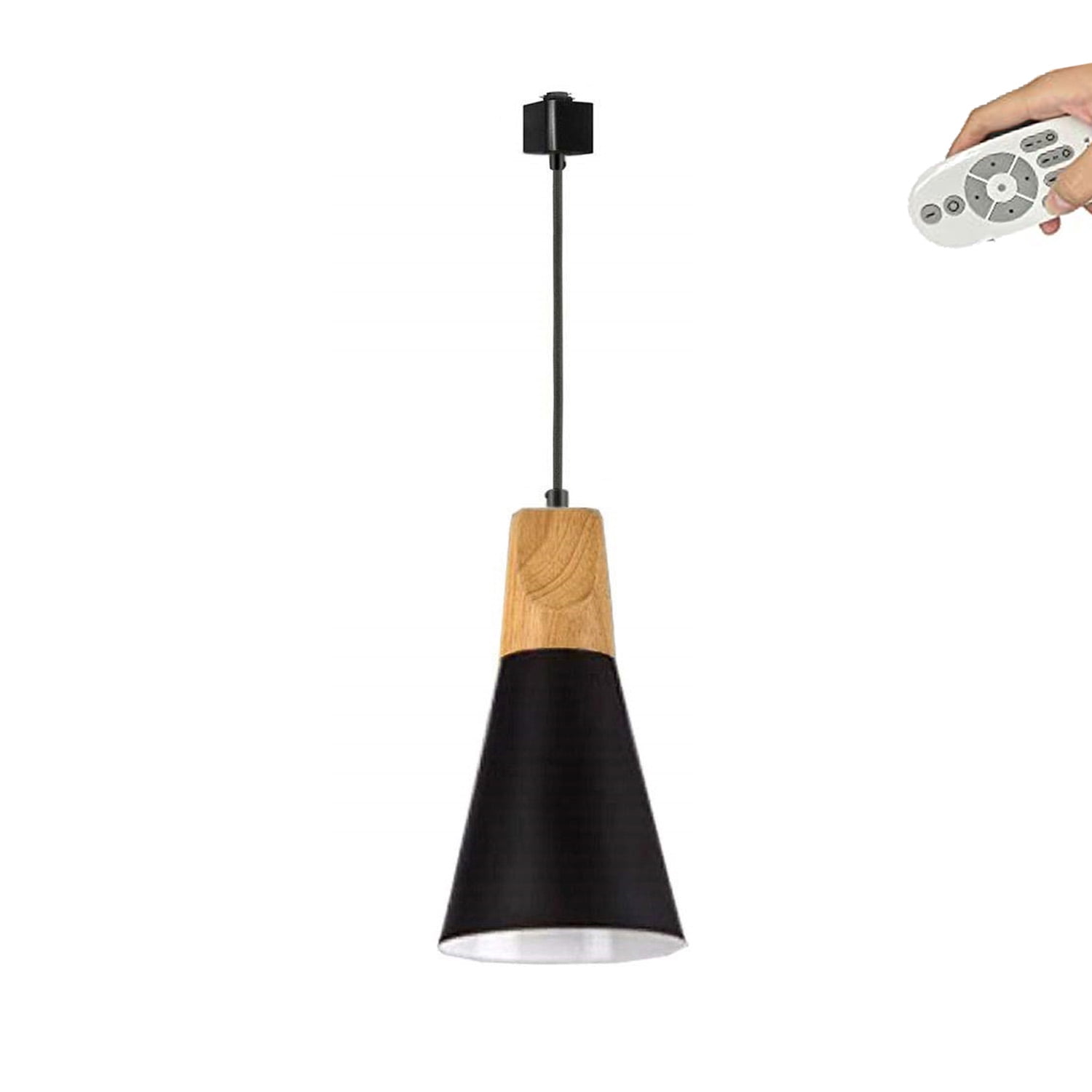 FSLiving Remote Control Pendant Light 1-Light H-Type Track Pendant Lamps Scandinavian Style Pendant Lights for Kitchen Hanging Lamp Modern Wood and ...