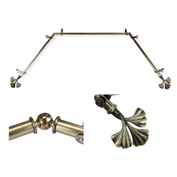 Domovina Charm 13/16" Bay Window Single Curtain Rod-Color:Antique Brass