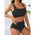 thumbnail image 3 of Sociala Ribbed High Waisted Bikini Sets for Womens Scoop Neck Wide Straps Bathing Suit, 3 of 6