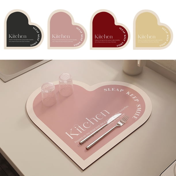 Escurridor de encimera de cocina en forma de corazón, escurridor lateral para fregadero, almohadilla absorbente de lodo de diatomeas Wash Frees, tapete de desagüe para el Día de San