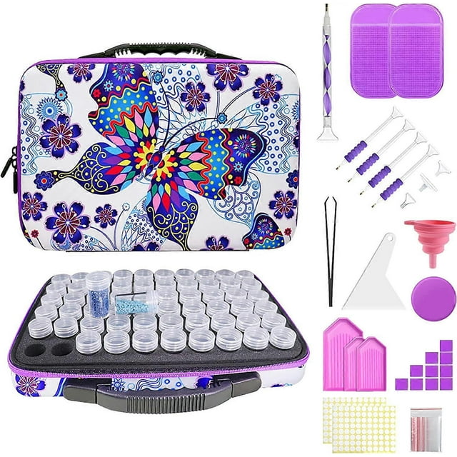 Diamond Painting Storage Containers,60 Slots Diamond Painting Accessories Kits with Tools for Diamond Art Craft Jewelry Beads Organizer(Butterfly)