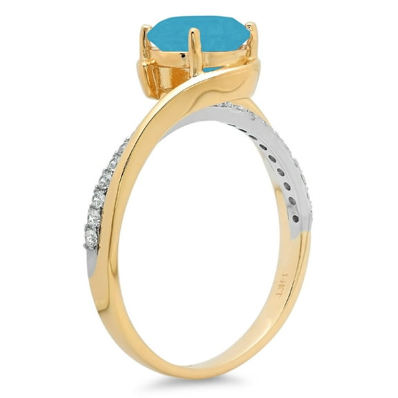 1.71 ct Round Cut Simulated Turquoise Solitaire with Accents Engagement Ring for Women in 18K White/Yellow Gold
