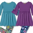 thumbnail image 4 of Millie Loves Lily Girls Turq And Dk Purple Dress And Printed Leggings Set,Big Girls Size 12,4-PCS, 4 of 5
