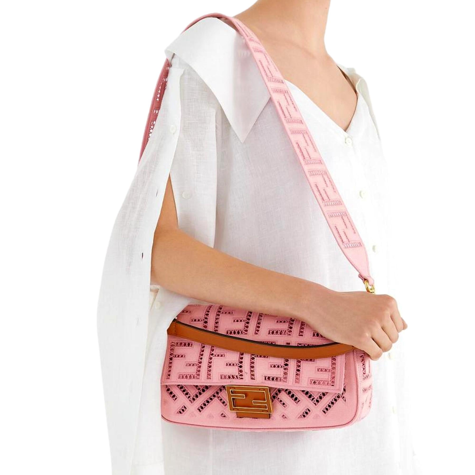 Fendi King FF Embroidered Baguette Canvas Shoulder Bag
