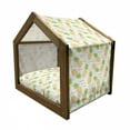 thumbnail image 2 of Tropical Pet House, Herringbone Stripes with Dots Background Summer Fruits Arrangement, Outdoor & Indoor Portable Dog Kennel with Pillow and Cover, 5 Sizes, Fern Green and Orange, by Ambesonne, 2 of 5