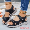 thumbnail image 4 of Comfortable women's summer sandals, adjustable laces and thick flat sandals | Beach vacation fashion shoes, available in black and gray | Durable PU synthetic women's sandals, 4 of 8