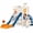 Blue Yellow, variant on DKMOCO 6-in-1 Toddler Slide Playset, Indoor Outdoor Climber and Slide with Basketball Hoop, Golf Game, Telescope and Storage, Safe HDPE Plastic Playground for Kids Ages 1-3, Blue Yellow