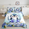 thumbnail image 2 of Castle Fairy Cartoon Animal Penguin 3 Pieces Queen Comforter Set for Preppy Child,Chic Blue Purple Floral Flowers Ultra Soft Bedding Sets,Spring Garden Bedding Comforter Set Breathable, 2 of 8