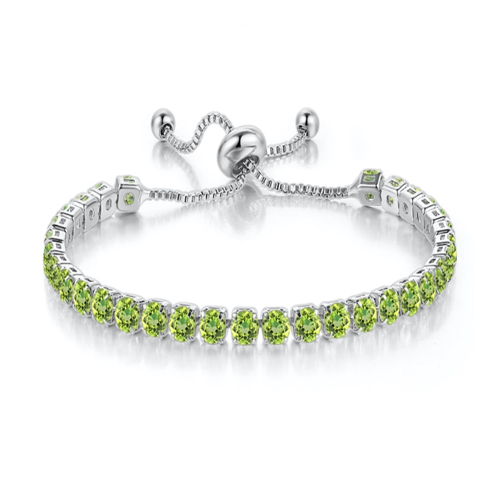 Paris Jewelry 10k White Gold 7 Cttw Created Peridot Round Adjustable Tennis Plated Bracelet
