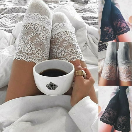 

Women Knitting Floral Print Over Knee Thigh Stockings High Socks Pantyhose Tight