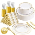 thumbnail image 3 of Daluvenix 350 Gold Plastic Dinnerware Set for 50 Guests, Gold Plastic Plates for Party, 50 Disposable Plates, 50 Dessert Plates, 50 Napkins with Silverware, 50 Cups, 3 of 11