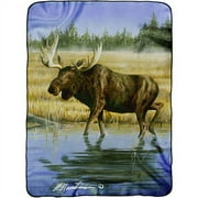 Robert Hautman Wading Moose Raschel Plush 60x80 Twin Size Throw Blanket