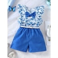 thumbnail image 4 of Suealasg 2Pcs Kids Girls Summer Outfit Set Sleeveless Ruffle Tops + Belted Shorts Set 1T 2T 3T 4T 5T 6T Little Girls Casual Clothes Set, 4 of 9