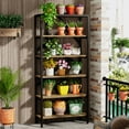 thumbnail image 6 of Finmind 71-inch Industrial Bookshelf, 6 Shelf Etagere Bookcase, FreeStanding Open Display Book Shelves for Bedroom, Living Room, Light Brown & Black, 6 of 9