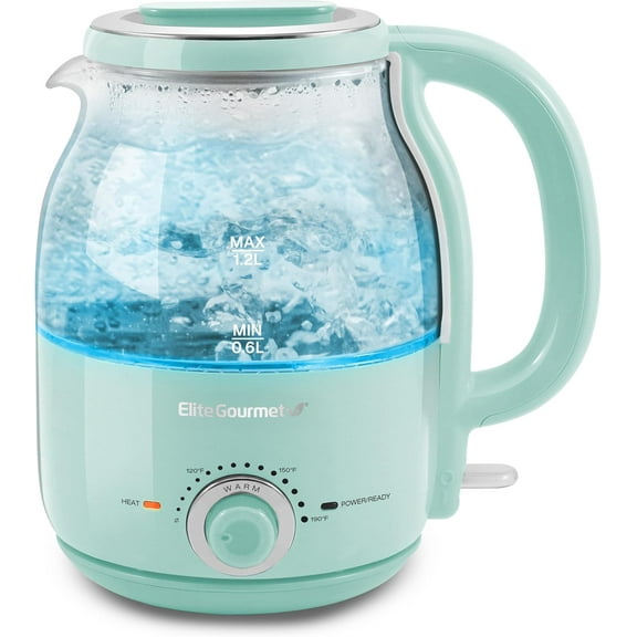 EKT1220M 1.2L Electric BPA-Free 1200W Glass Kettle, Temperature Dial Keep Warm Function, Cordless 360 Base, Blue LED Interior, Auto Shut-Off Function Quick Boil, Mint