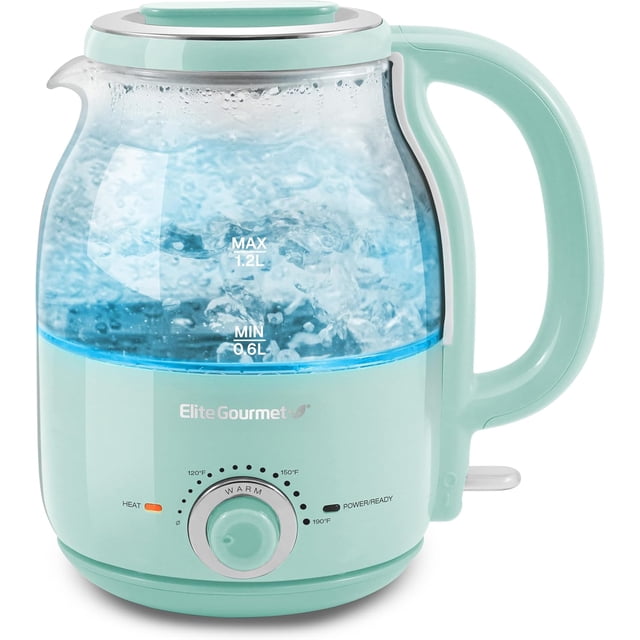 TEMOGU-EKT1220M Electric BPA-Free Glass Kettle, Temperature Dial, Keep Warm Function, Cordless 360° Base, Blue LED Interior, Auto Shut-Off Function \u2013 Quick Boil, Mint, 1.2L
